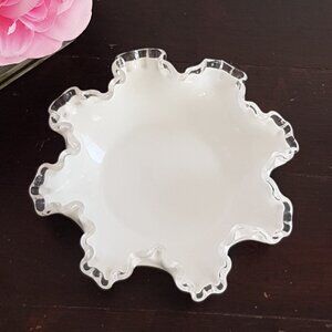 Fenton Silver Crest Milk Glass Candy Dish - Cottagecore Vintage Wedding Decor